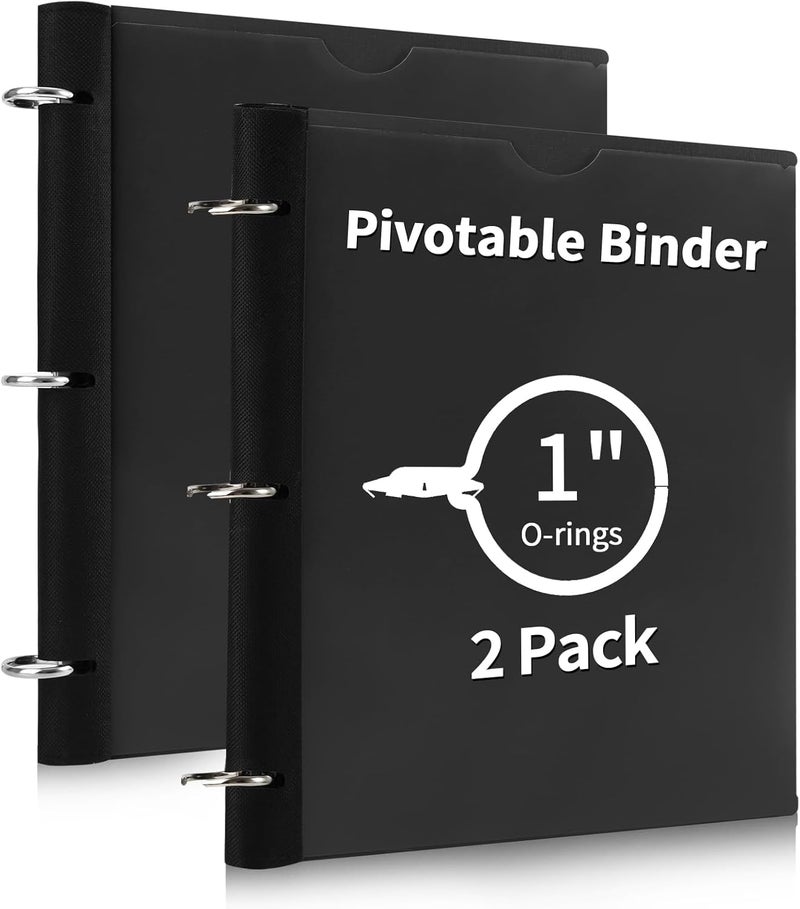Tashkummy 360° Pivotable 3 Ring Binder, Upgraded Foldable Binders 1 inch 2 Pack, Thin Small Three Ring Binder Fits 8.5" x 11", for Home, School and Office Binders Supplies - Black - Image 1